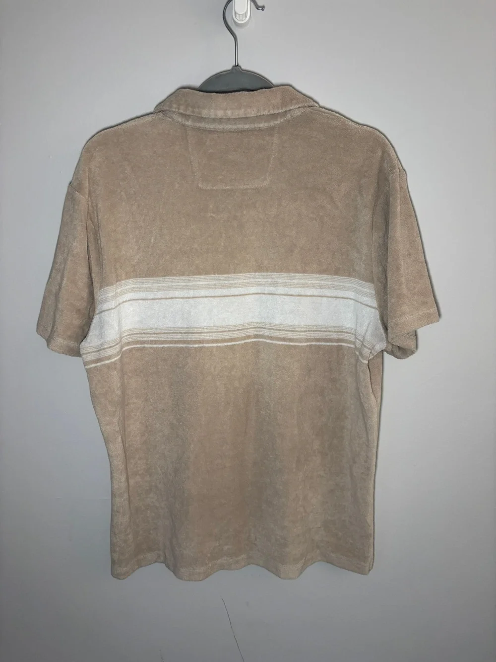 Banana Republic Polo Shirt Beige White Stripe Size L